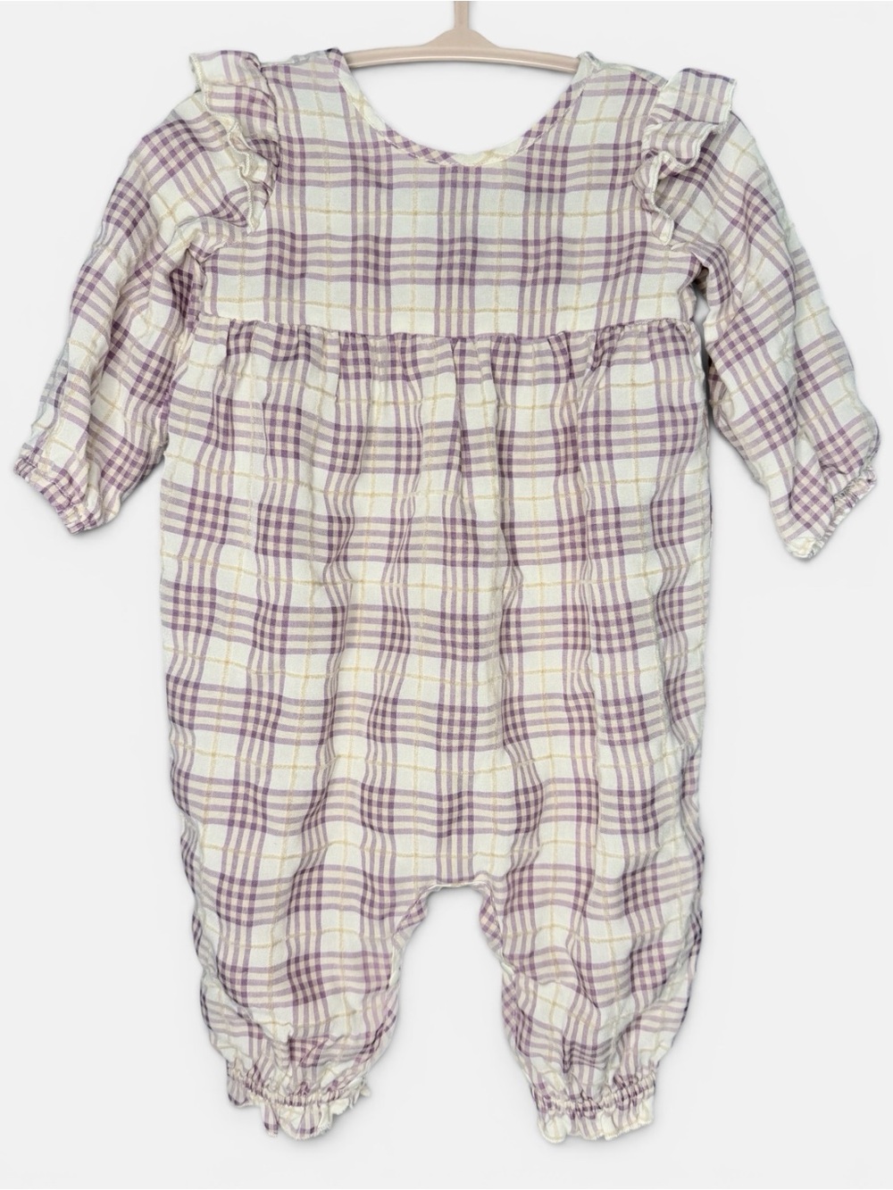 Mabel + Honey Baby Plaid Ruffle One-Piece Bubble Romper Cottagecore | Size 6M